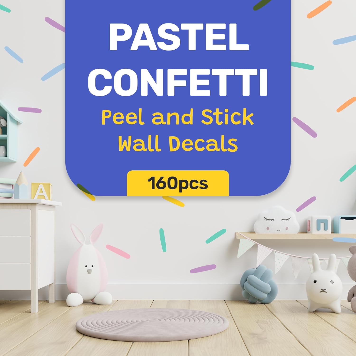 LucyLews Pastel Confetti Wall Decals – 160 Peel & Stick Removable Sprinkles for Nursery, Kids Room & Party Decor – Safe Matte Finish on Painted Walls