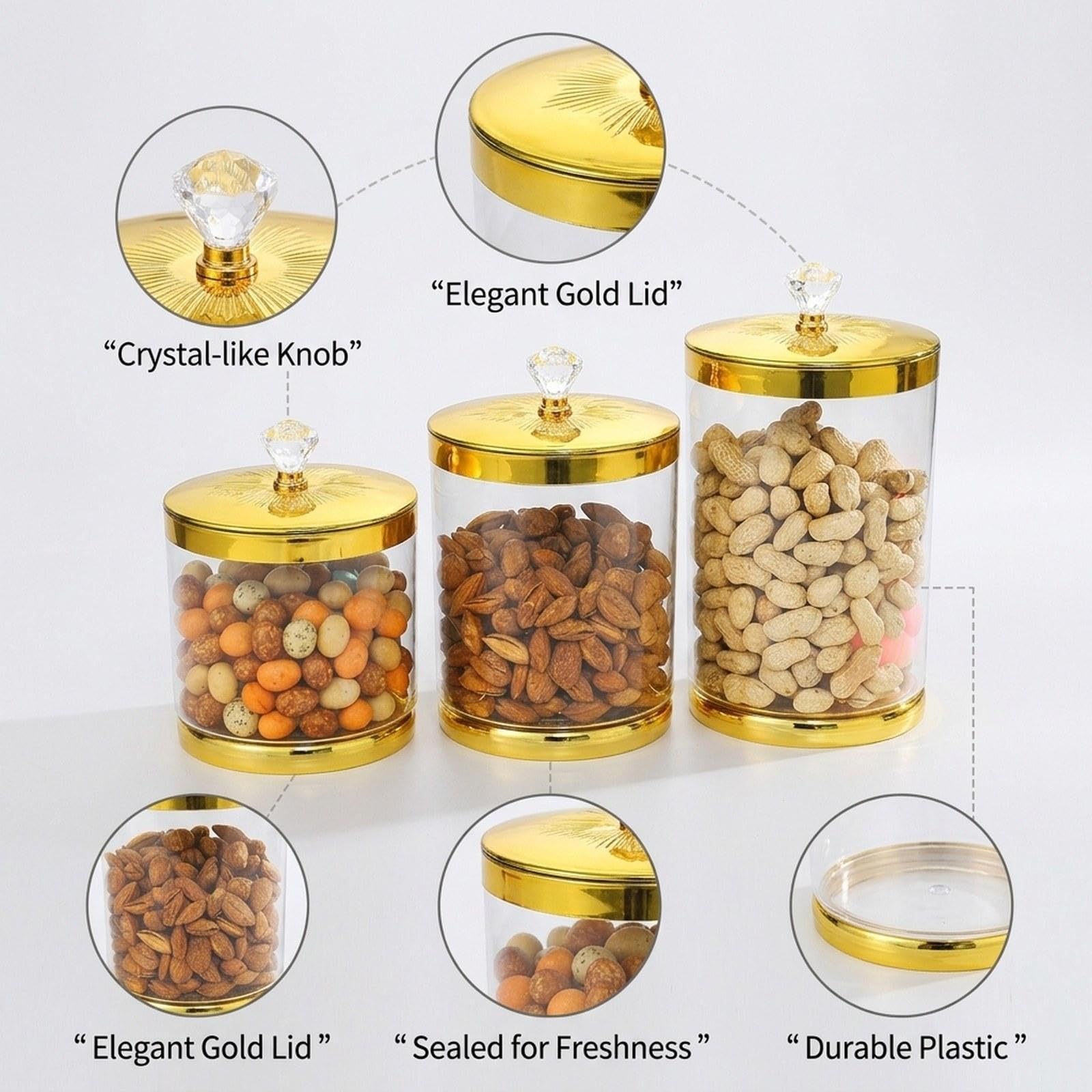 3 Piezas Tarro para Despensa Tarro para Dulces Contenedor de Alimentos Secos Bote para Arroz Bote para Legumbres con Tapa a Prueba de Fugas