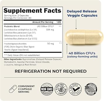 Probiotic 40 Billion CFU with Organic Prebiotics for Gut Health, 60 Count | Probiotics for Men and Women, Immune & Digestive Health Support with Lactobacillus from BioSchwartz, Non-GMO, Shelf Stable