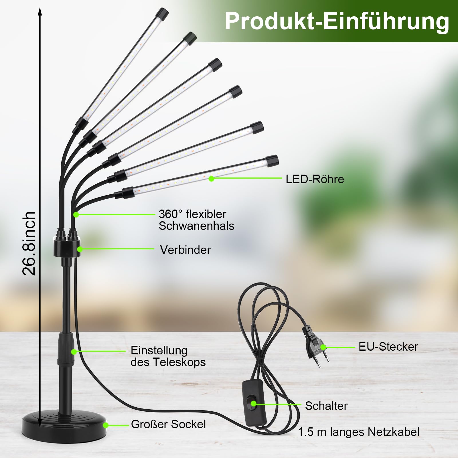 LED Pflanzenlampe Vollspektrum 20W für Zimmerpflanzen –108 LEDs Pflanzenlicht für Gemüse, Kräuter & Blumen, 6 Köpfe Wachstumslampe Ideal für Anzucht & Blüte