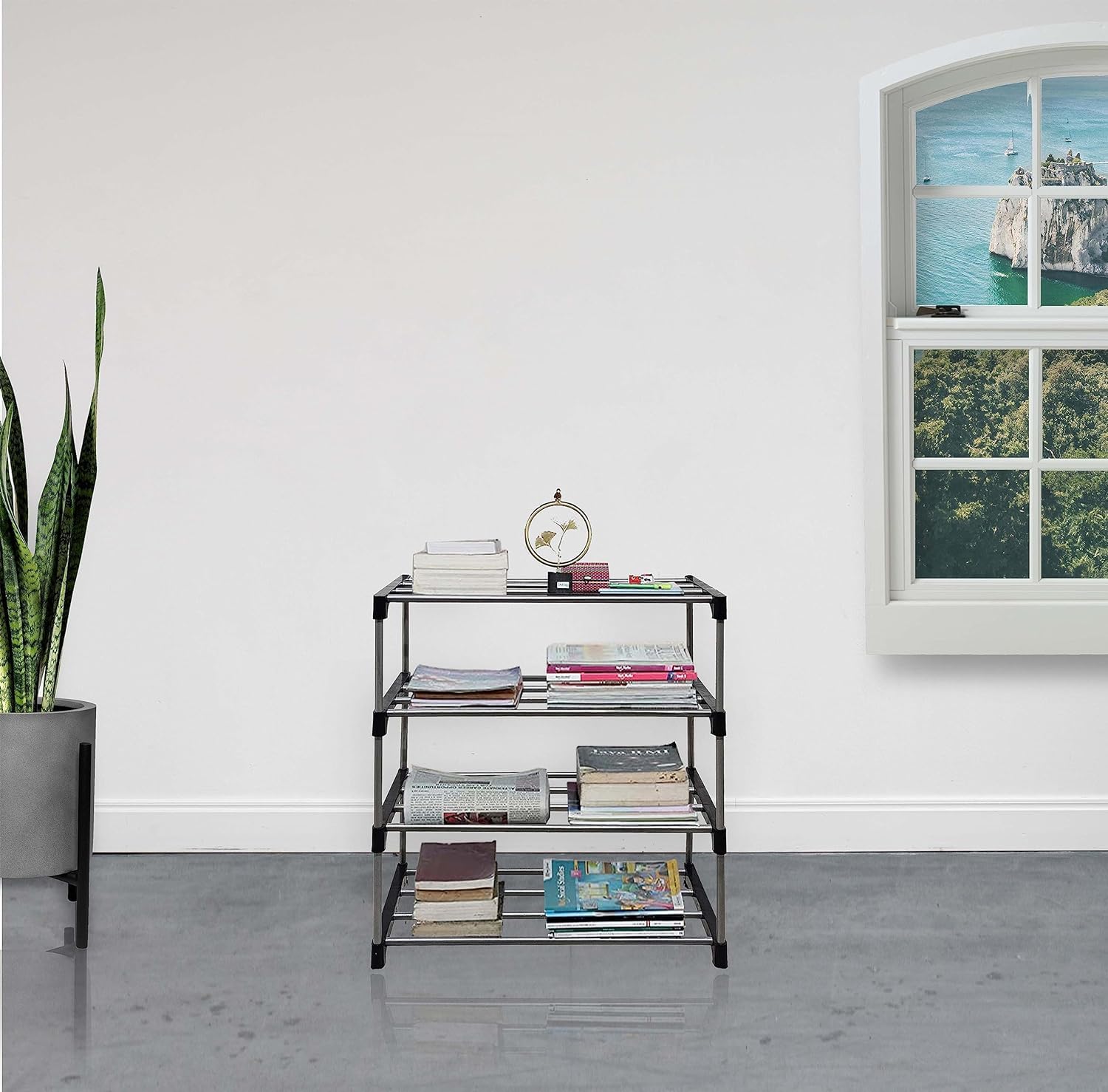 CMerchants 4 Layer Bookshelf for Home Library, Book Stand| Book Rack for Study Room| Book Stand Shelf 4 Layer Metal Rack Black-image-34