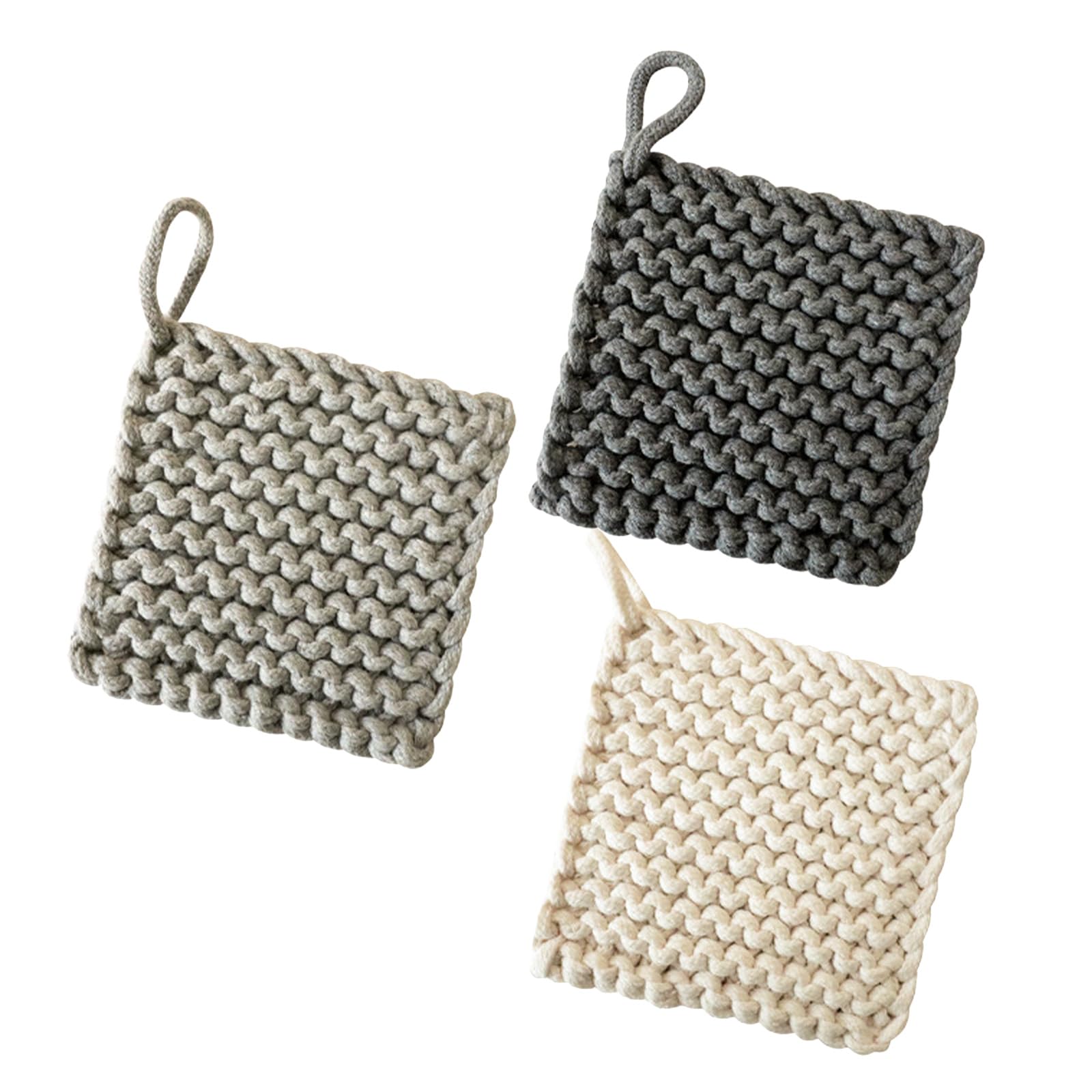 BESTonZON Presine Quadrate Fatte in Cotone Intrecciato Set 3 Resistenti al Calore e Isolanti, Boho Perfette per Cucina e Riunioni