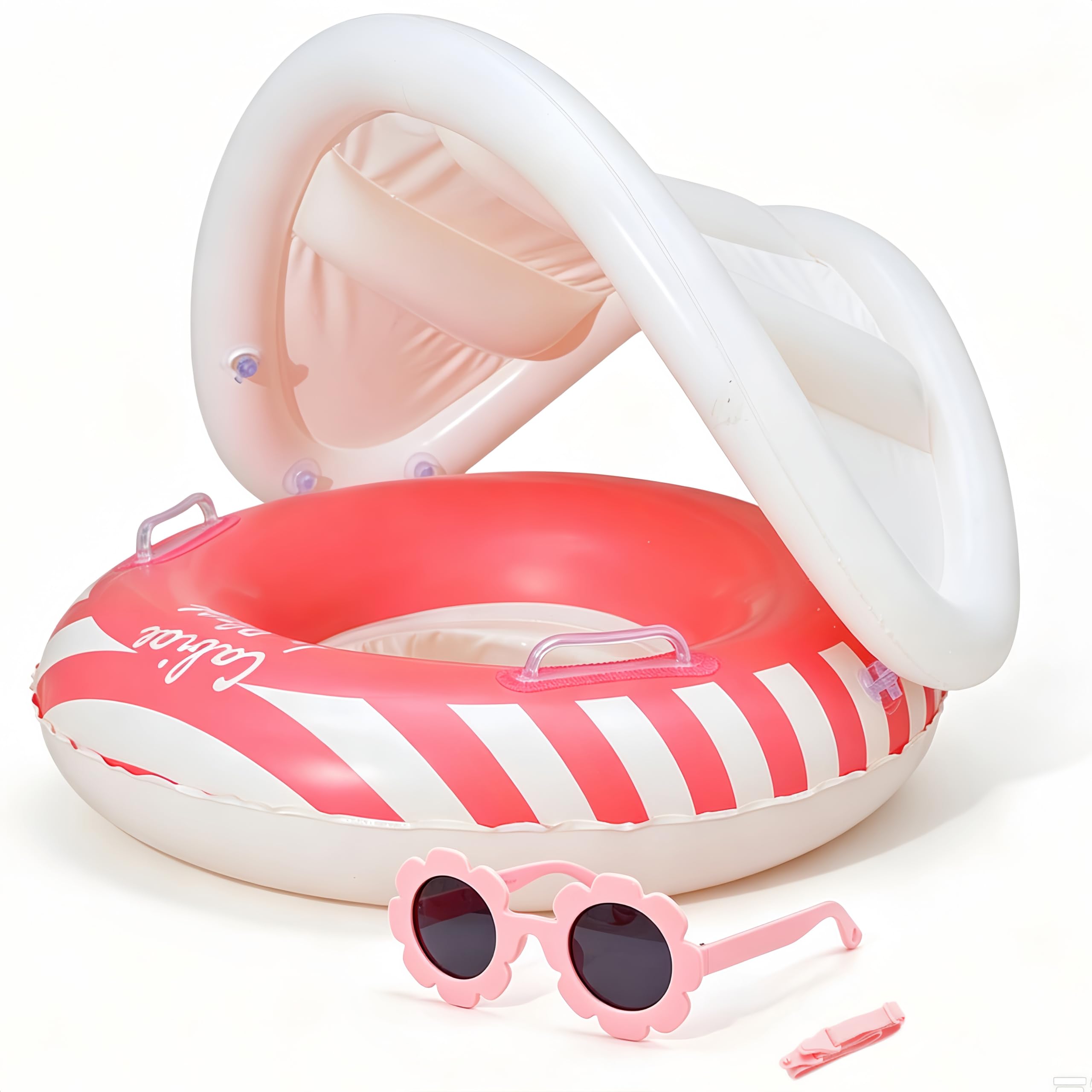 Baby Inflatable Water Play Seat with Canopy, Kids Pool Toy with UV Sunshade, Adjustable PVC Splash Seat with Baby Sunglasses and Strap, Summer Water Play Accessory for Babies and Toddlers 6-36 Months