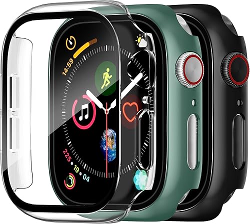 Charlam - Funda de policarbonato duro compatible cApple Watch de 45 mm, series 7, 8, protector de pantalla, cobertura completa, sensible al tacto,