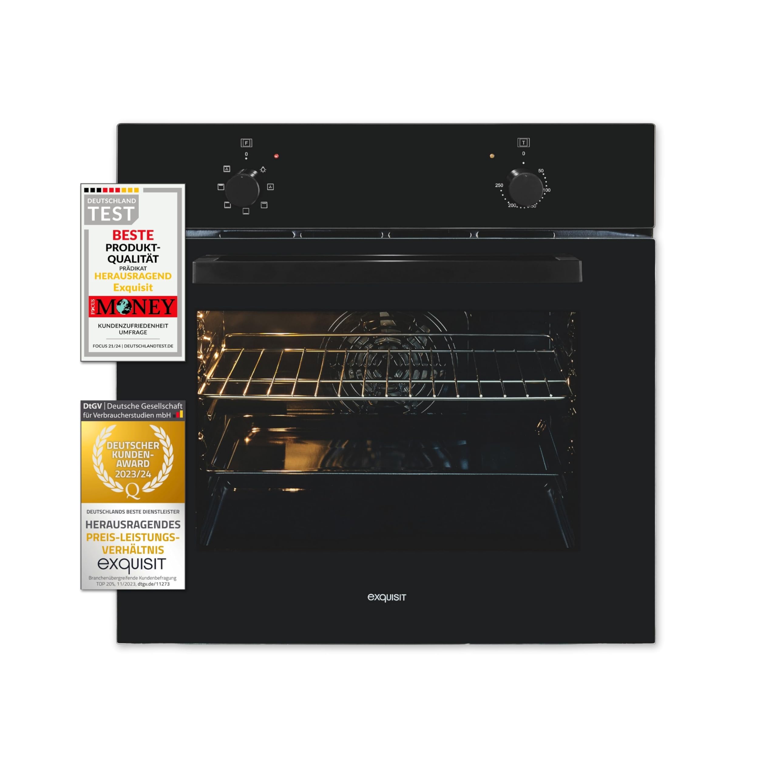 Exquisit EBE255-U-020 Einbaubackofen (Schwarz) – 59,0 l Garraum, Umluft