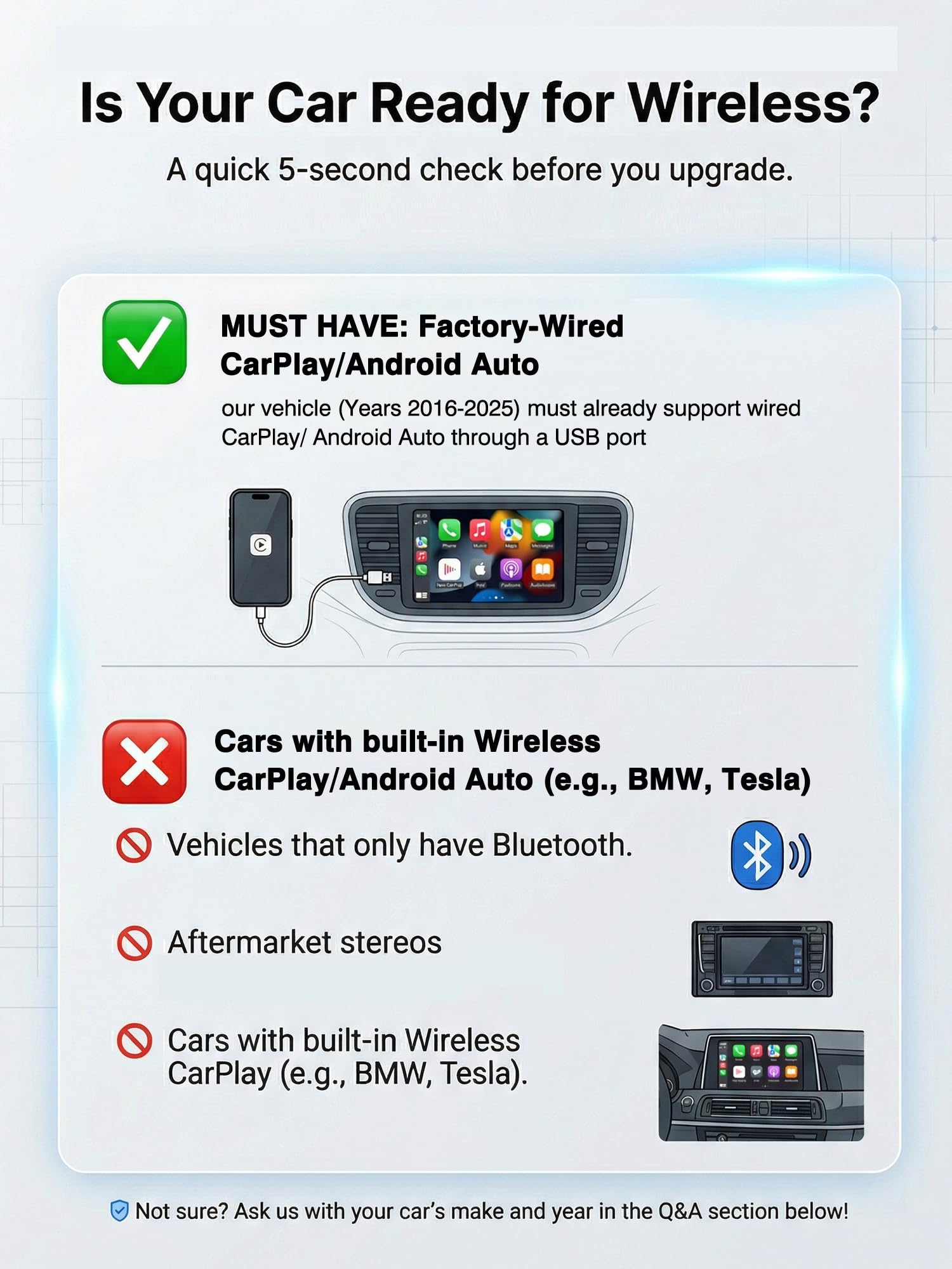 Adattatore auto Android wireless CarPlay 4 in 1 - AirPlay & Miracast Media Hub - Senza soluzione di continuità per famiglie miste - Bassa latenza da 5,8 GHz e connessione automatica - Solo
