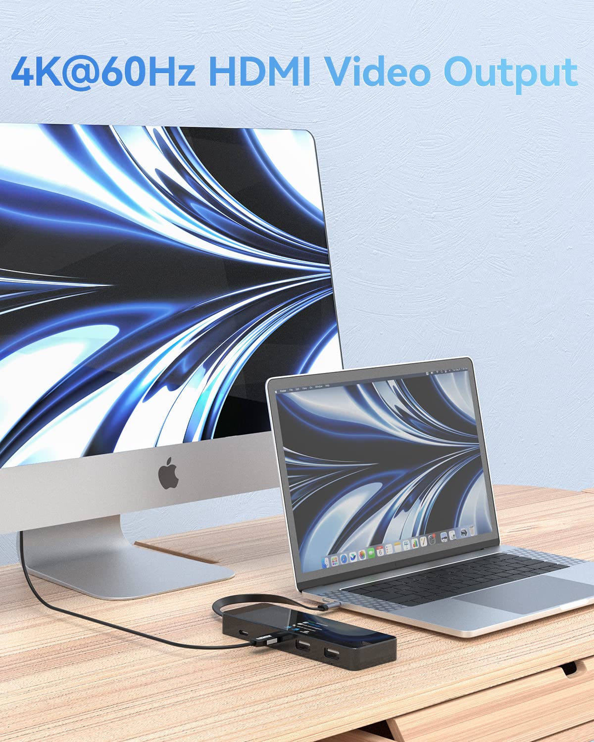 DOCKCASE Smart Hub USB C (7 en 1 con pantalla HD) con HDMI 4K@60Hz, Power Delivery (PD) 100W, 3 USB-A 3.0 puertos, lector de tarjetas SD/TF, adaptador USB C compatible con MacBook Pro/Air, Dell XPS