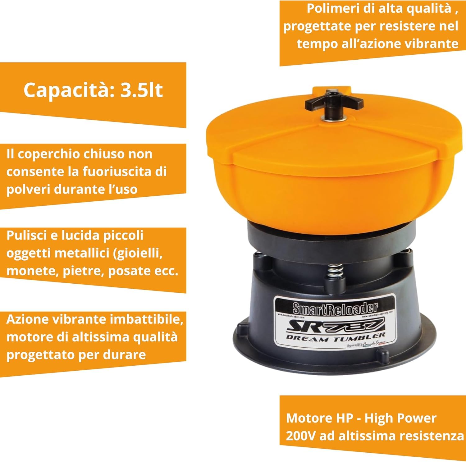 Smartreloader SR787 - Macchina per Lucidatura Metalli, Rimozione Ruggine, Lucidatura Ottone, Ideale per Cacciatori, Tiratori, Collezionisti, Gioiellieri, Ristoratori, Ferramenta, Ricaricatori, 220V