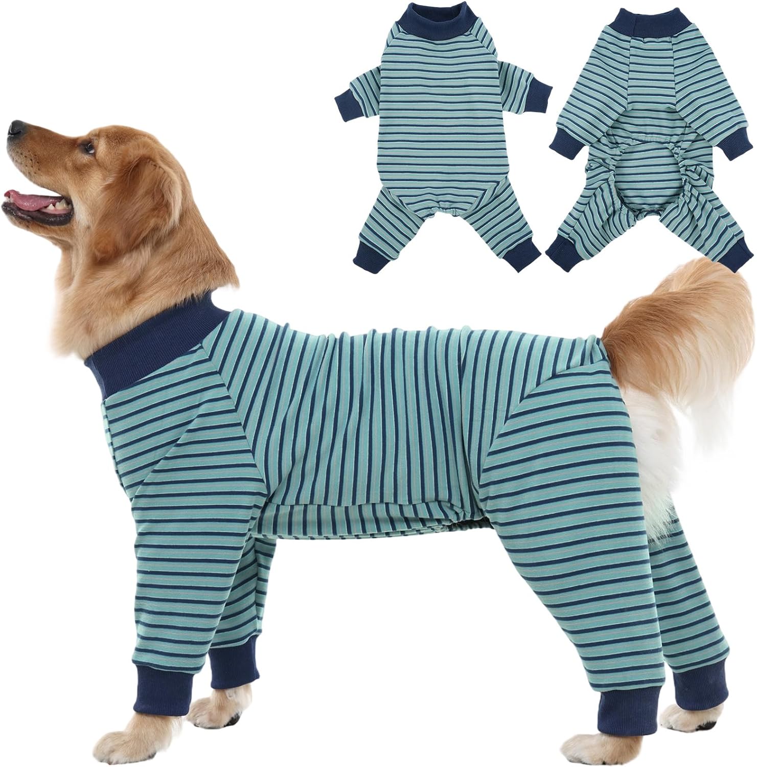 IECOii Soft Dog Pajamas for Large Breeds, Long Sleeve & 4-Legs Dogs Pjs Warm Pet Sleepwear for Cool to Cold Weather, Stretchable Striped Anti-Shedding Full Coverage Suit Doggy Jammies, Doberman, 3XL