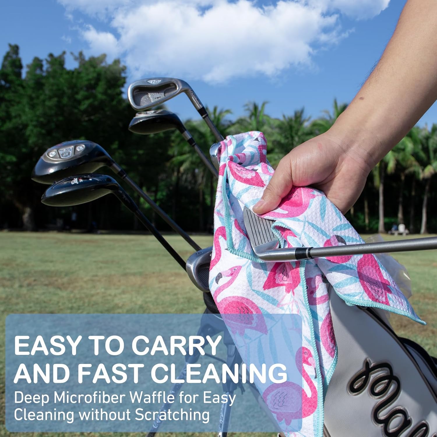 Magnetic Golf Towel for Men Women Golfer - Microfiber Golf Towel Magnet with Waffle Texture - Strengthen Magnet Golf Towels for Strong Hold to Metal Objects (4.Flamingo) - Image 5