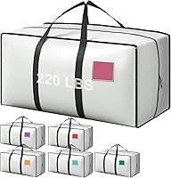 Vista 18 de Paquete de 6 bolsas de mudanza grandes extra resistentes con cremallera reforzada y asas anchas, contenedores de almacenamiento impermeables