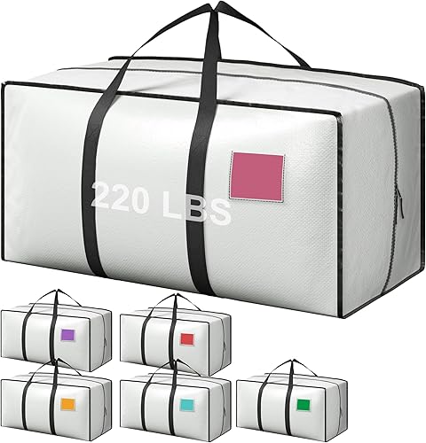 Miniatura 18 de Paquete de 6 bolsas de mudanza grandes extra resistentes con cremallera reforzada y asas anchas, contenedores de almacenamiento impermeables