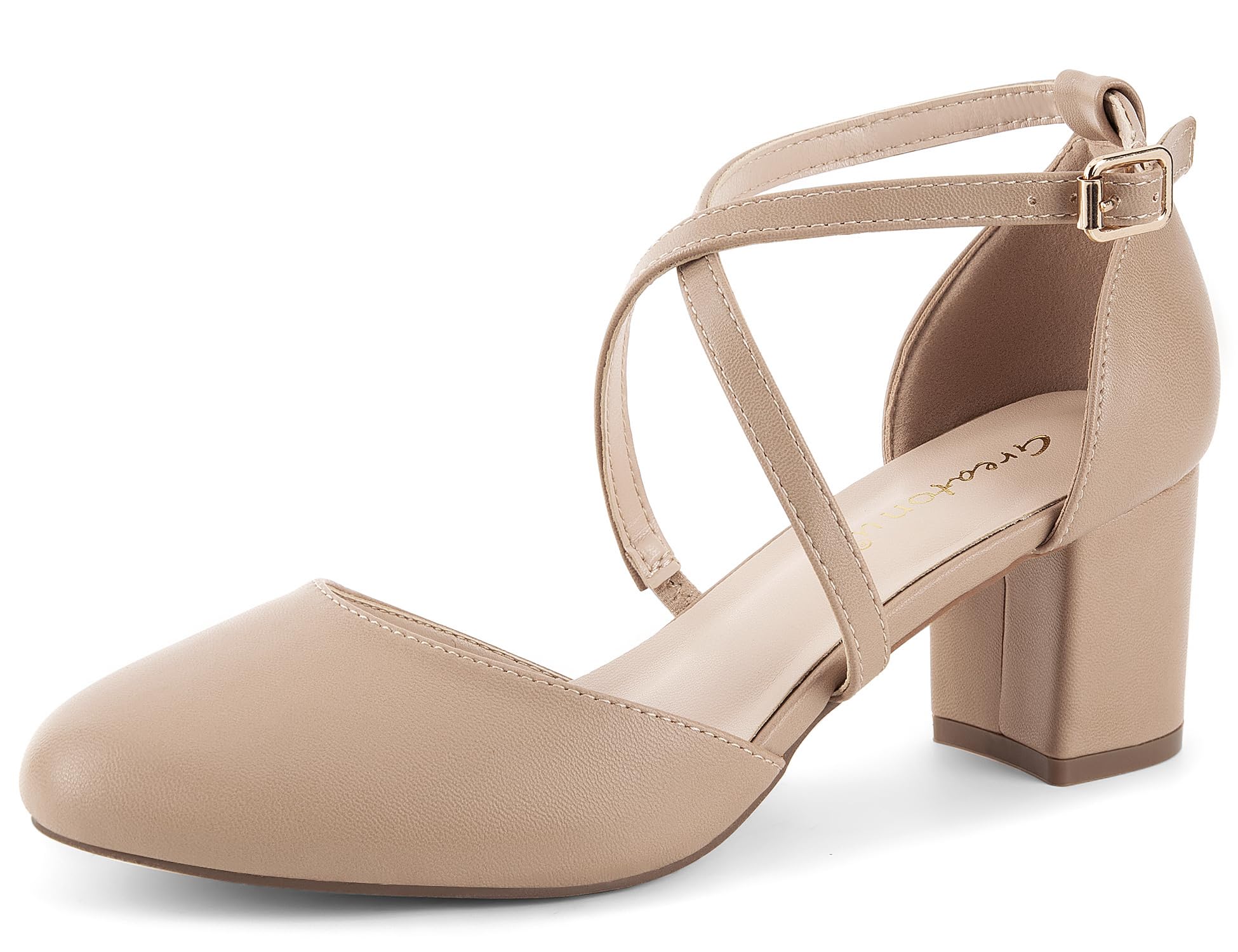 Greatonu Scarpe col Tacco Donna Eleganti Decollete a Cinturini Incrociati Punta Chiusa Sandali con Tacco da Sposa Decolte Tacco Medio Largo