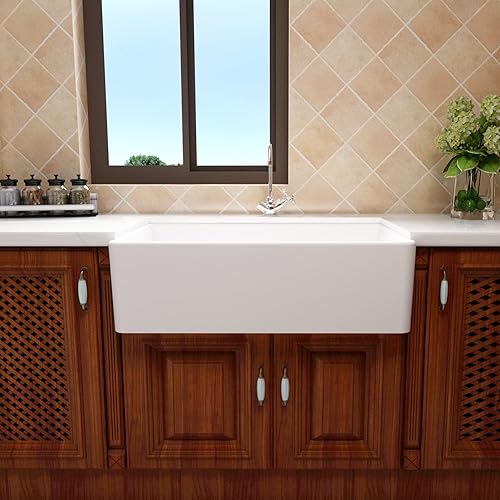 Miniatura 5 de MEJE Fregadero de cocina de 33 x 20 pulgadas, fregadero de utilidad, fregadero delantero delantal, cuenco individual para cocinas, color blanco