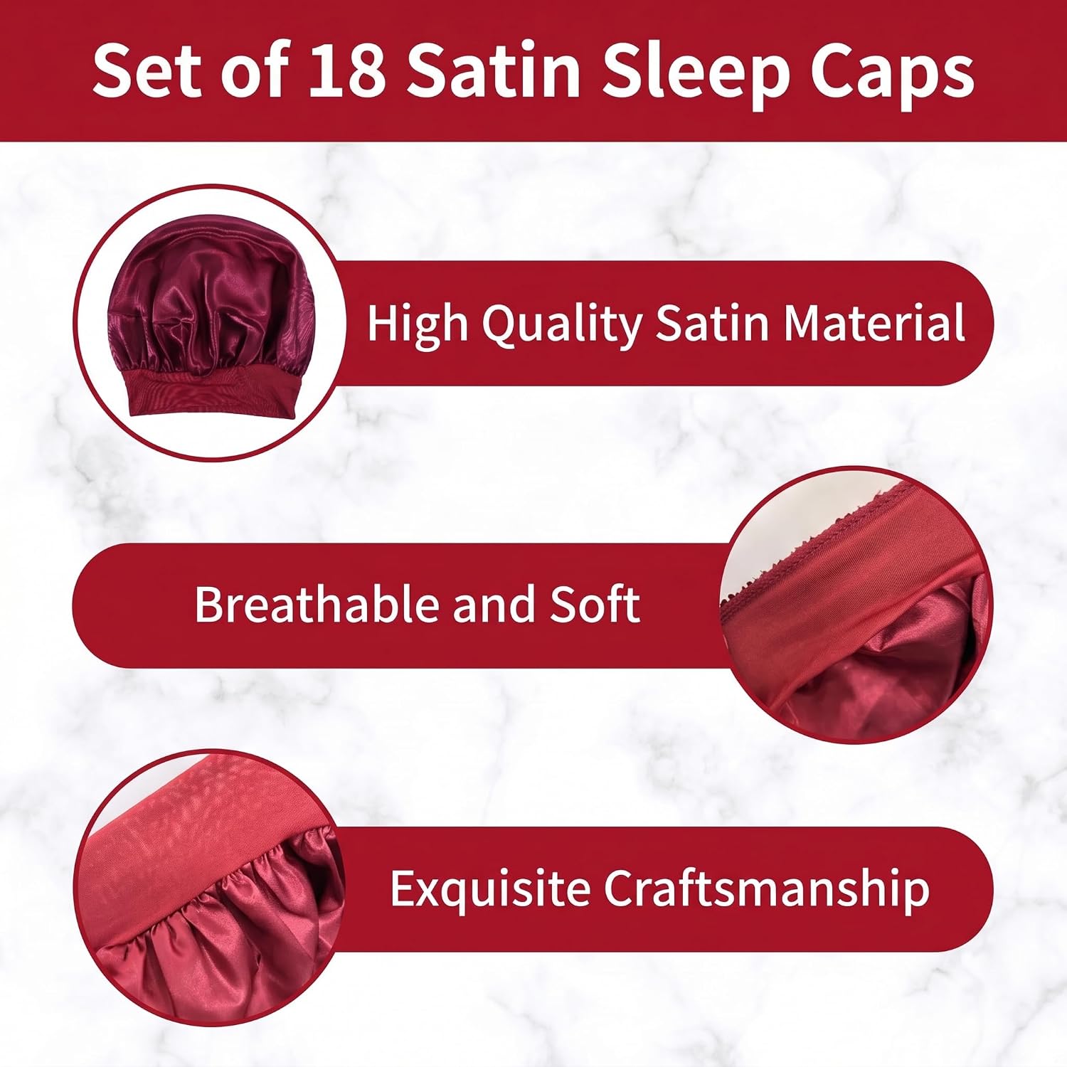 18 Pcs Satin Bonnets for Sleeping, Large Satin Bonnet, Silk Hair Bonnet with Elastic Wide Band for Curly Hair (Multicolored)