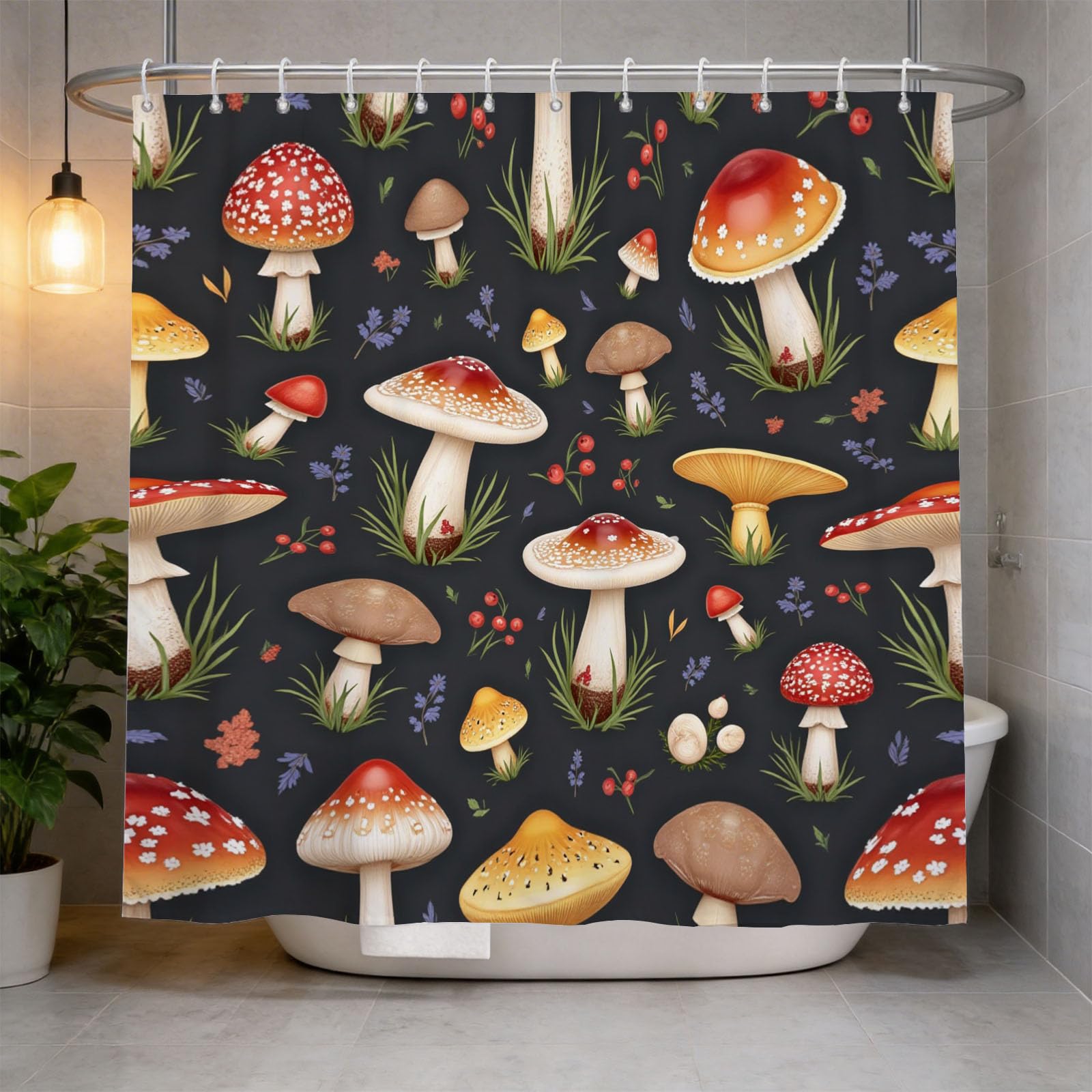 Hongduo 3D Mushrooms Shower Curtain for Stalls Bathtubs Children'S Bathroom Decor Shower Curtain Set Polyester Fabric Waterproof 180x200cm/71X79 Inch with Hooks