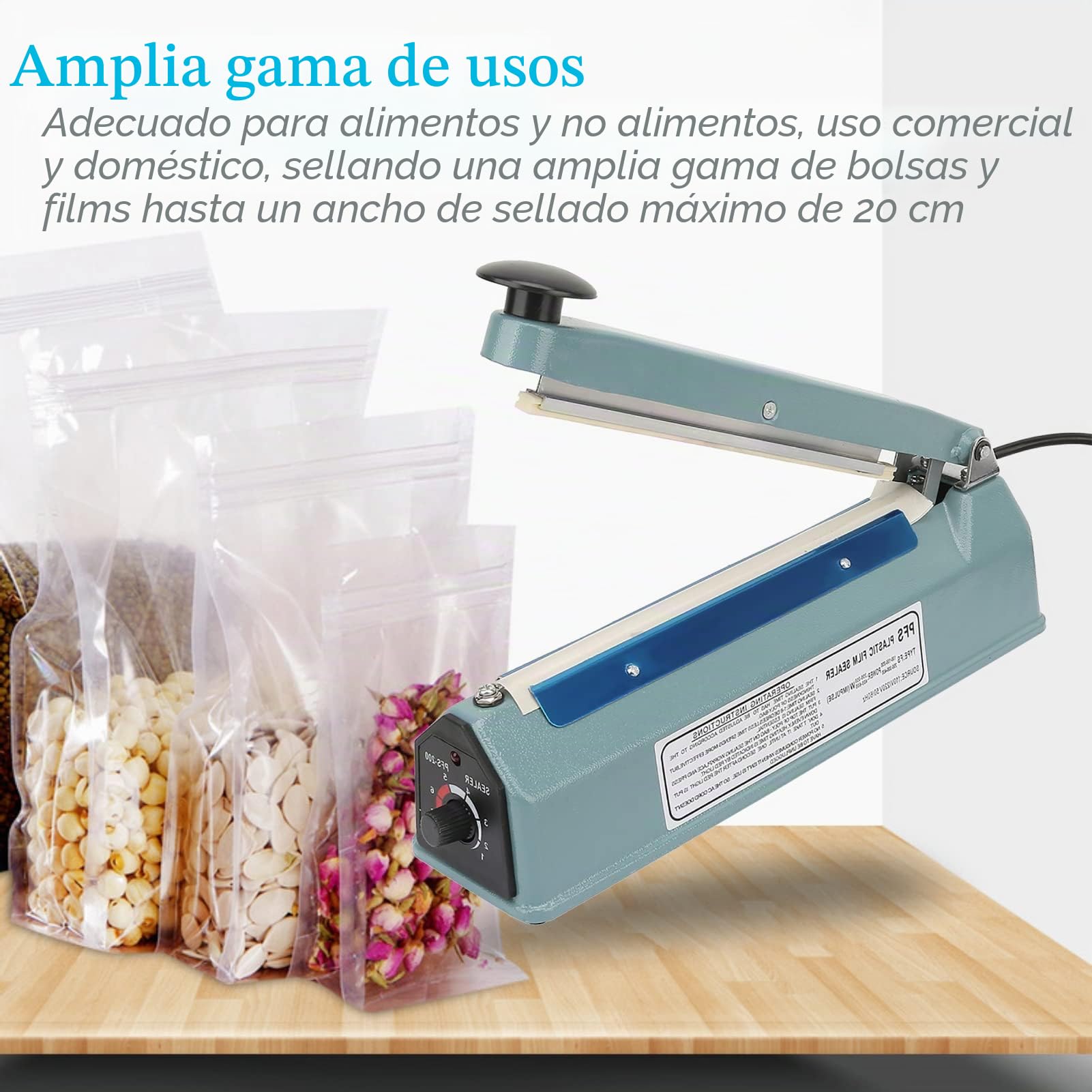 Máquina de sellado manual, Máquina de sellado manual de pulso de termosellado de metal de 8 pulgadas, Kit de herramientas de embalaje de bolsa más cercano EU Plug 220V