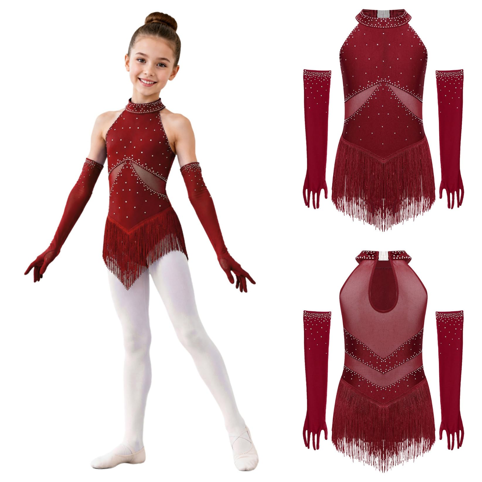 TTAO Bambina Set Abiti Pattinaggio Insemi Ballo Abbigliamento da Latino