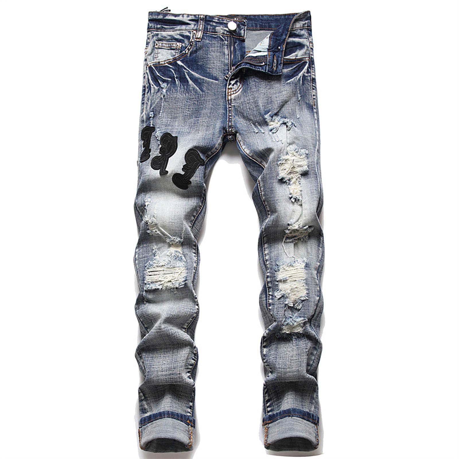 Jean délavé avec détails perforés tendance style masculin authentique - 7