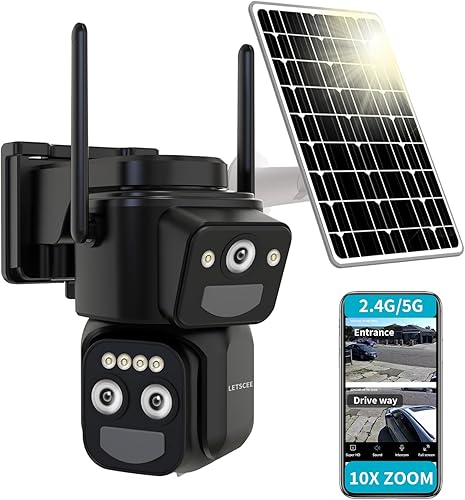 Cámaras de seguridad inalámbricas para exteriores alimentadas por energía solar para seguridad del hogar, cámara exterior de visión de 360°, Paquete