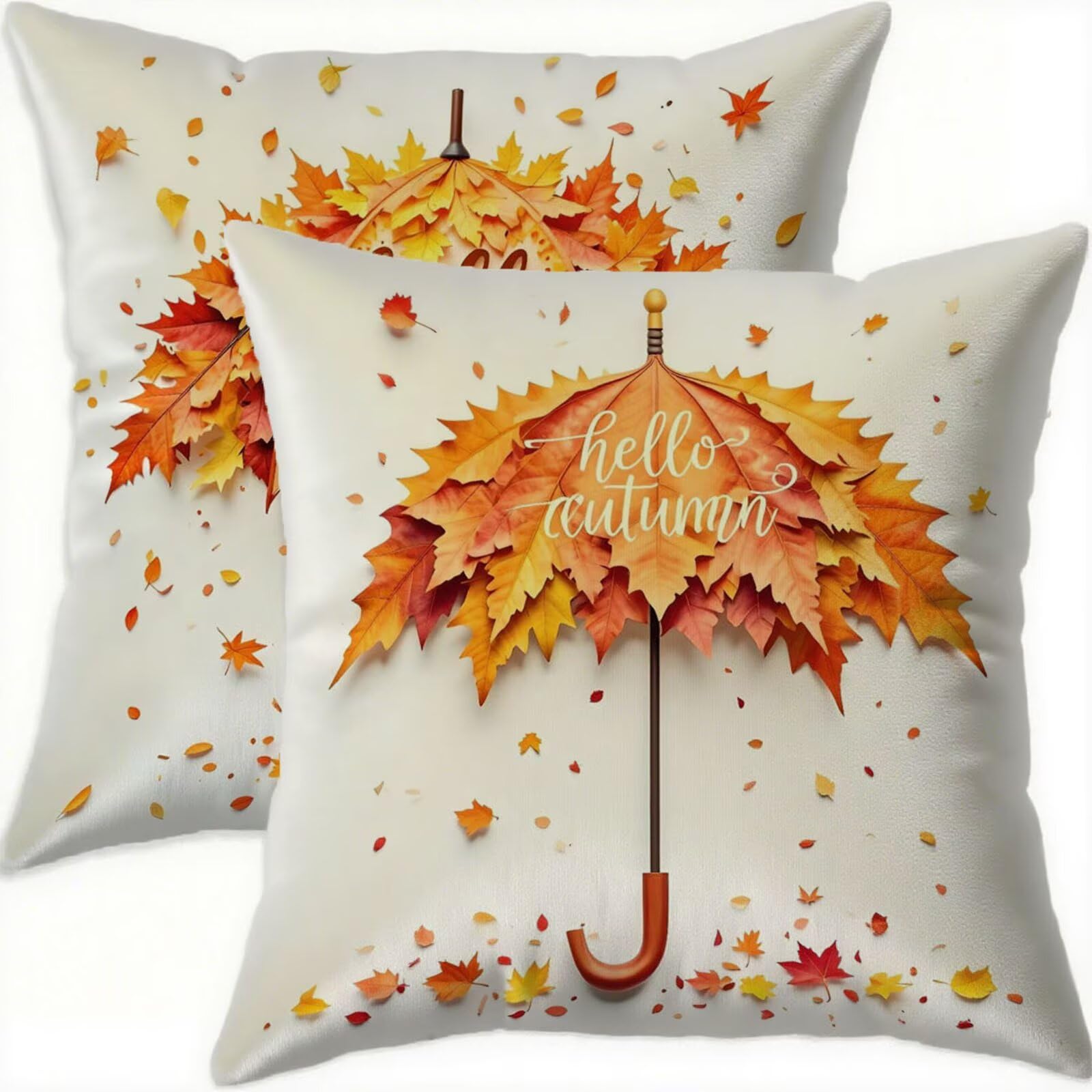 Taie d'oreiller 65x65cm en velours imperméable lot de 2 housses de coussin automne motif feuille