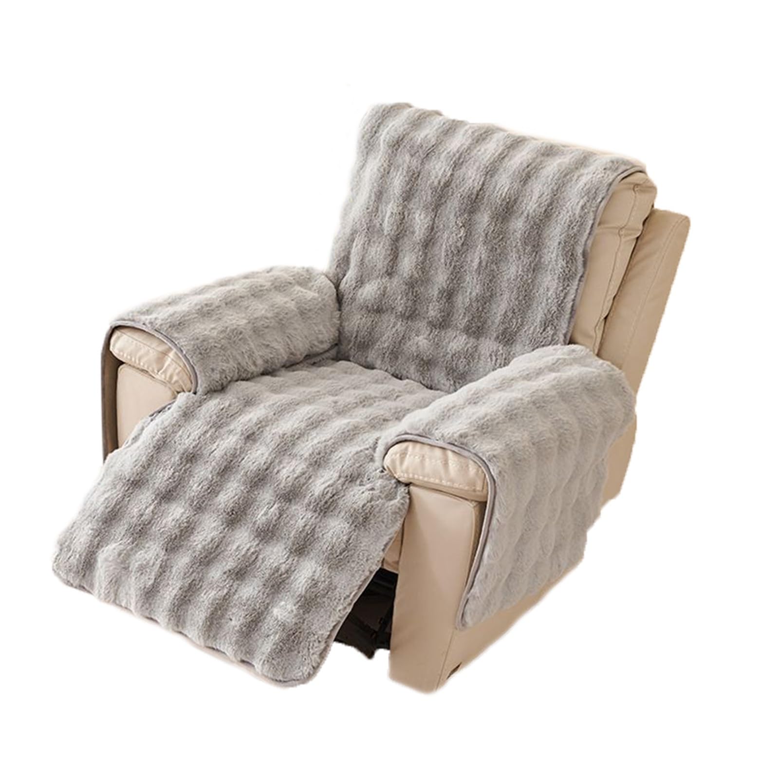 LHTCCSHL Plush Recliner Chair Cover, Faux Fur Recliner Slipcover Couch Cover Armrest Covers Headrest Cover for Sofa Recliner Protector Thick Shaggy Fuzzy Chair Slipcover(Light Gray)