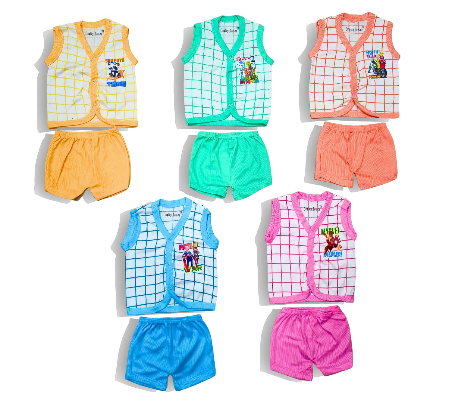 Onplay JuniorNew Born Baby Clothes of Tshirt & Short Jhabla Dress Combo for Baby Boys or Baby Girls, Infant Cotton sets (0-6 Months, Pack of 5)