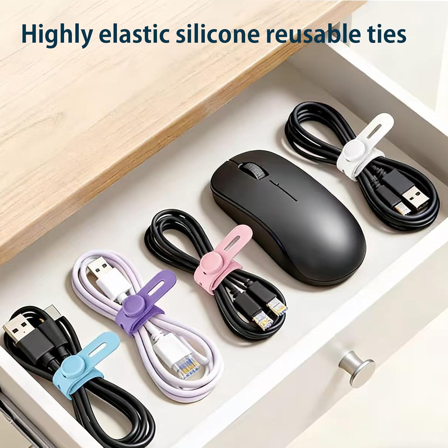 Cable Labels and Silicone Cable Ties Set, 76-Piece Cord Organizer with 25 Reusable Straps, 50 Write-On Tags and Dual-Tip Marker for Home, Office and Travel