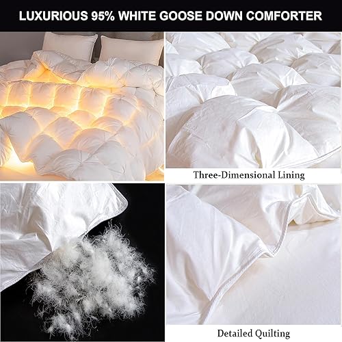 Miniatura 6 de ZTGL Lujoso edredón acolchado de plumas de ganso blanco, funda 100% algodón, hipoalergénica, edredón de plumas de ganso, calidez sin peso, para