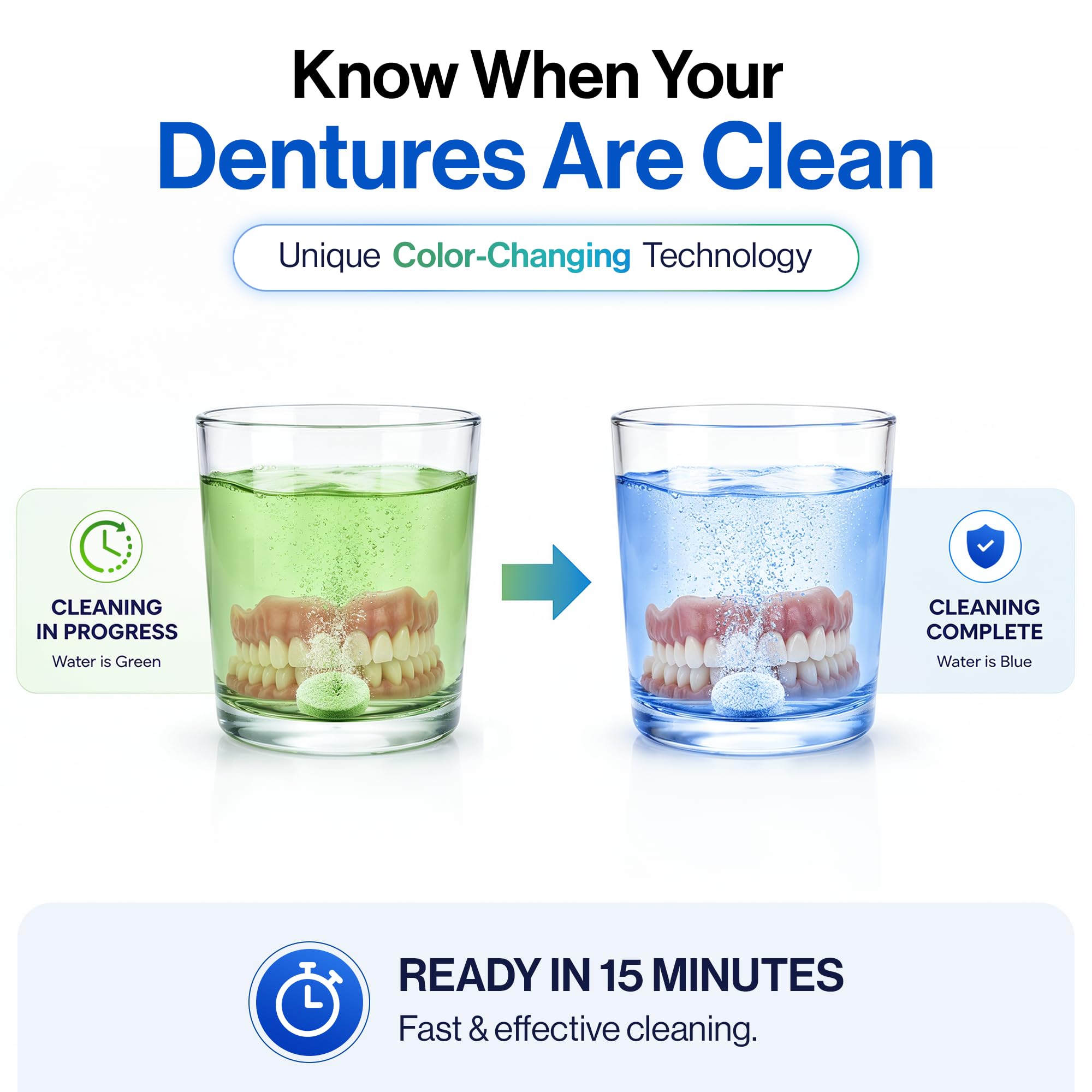 Densive Denture Cleanser Tablets | (90 Denture Tablets) | Antimicrobial Denture Cleaner for Partial & Full Dentures | Color-Changing Technology for Effective Cleaning | 1