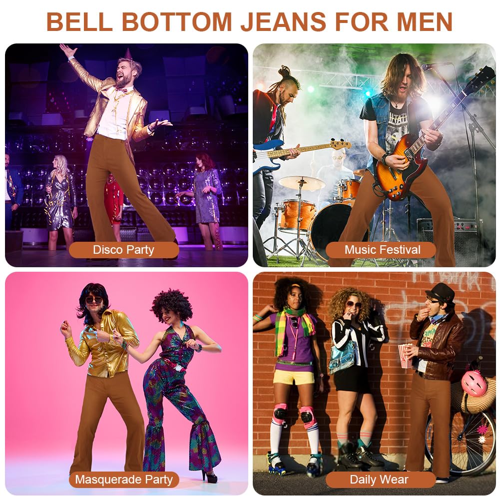 AYBUY Mens Bell Bottom Pants, 70s Disco Flared Pants, 60s 70s Slim Flare Trousers, Mens Retro Flare for 1960's Fancy Dress - Image 4