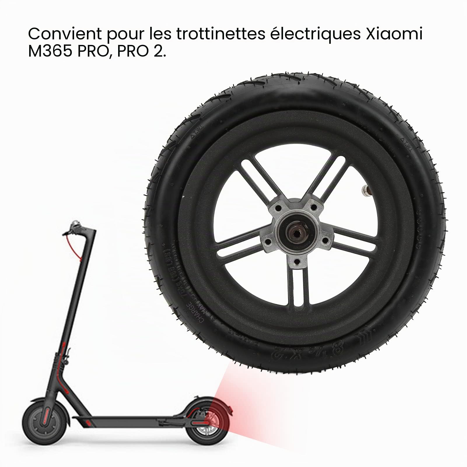BuyWeek Roue Arrière de Trottinette Électrique pour Xiaomi M365 PRO/M365 PRO 2, Pneu Gonflable de Roues Arrière de Scooter Électrique de 8,5 Pouces avec Chambre à Air