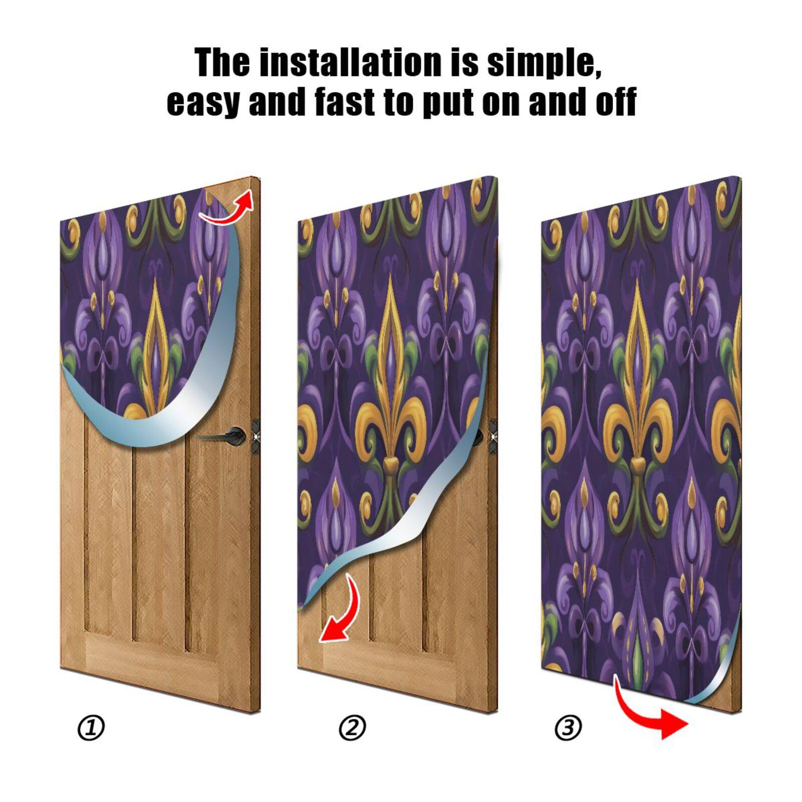 FLildon Mardi Gras Theme Fleur De Lis Door Cover Decoration, Party Accessory Porch Decor for Festive Ornament Room Door Covers 32 x 79 Inch