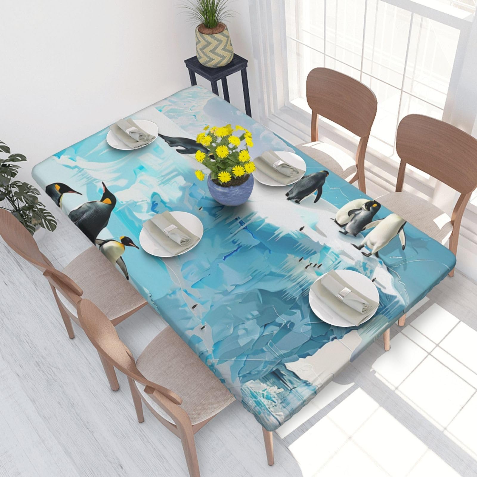 WPKJU Penguin on The Iceberg Printed Tablecloths 4ft Rectangular Table Covers Washable Polyester Decorative Table Cloth for Dining Table Picnic Wedding