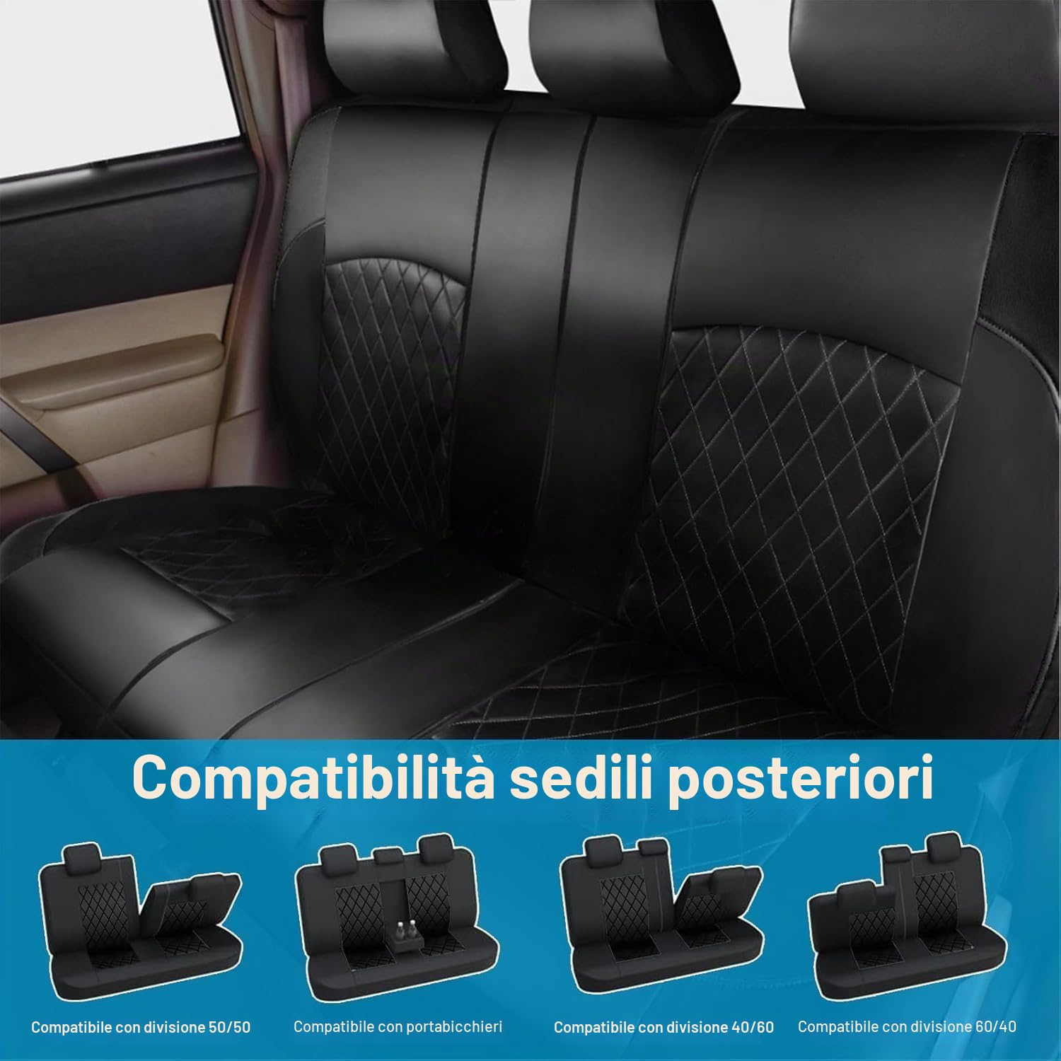 Coprisedili Auto per Peugeot 308 SW P5 T9 2014-2023, Auto A 5 Posti Coprisedile Auto Copri Sedili per Auto Universale, Set da 9 Pezzi Coprisedili Auto Pelle,A/Black