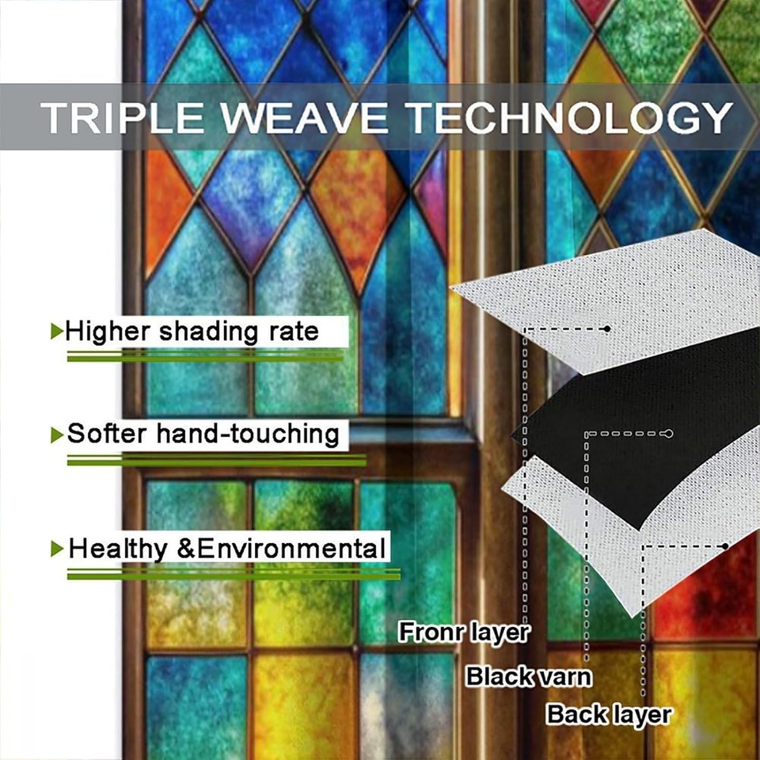 Stained Glass Curtains, Vintage Mid Century Church Old Glass Window Print Drapes for Kitchen Dinning Room Bedroom Living Room Office Window Treatment, 63x63 Inch