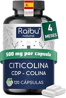 CDP-Colina (Citicolina) 500 mg Alta Dosis - 4 meses de suministro, 120 cápsulas - 1 cápsula al día, forma bioactiva - Suplemento de colina sin aditivo