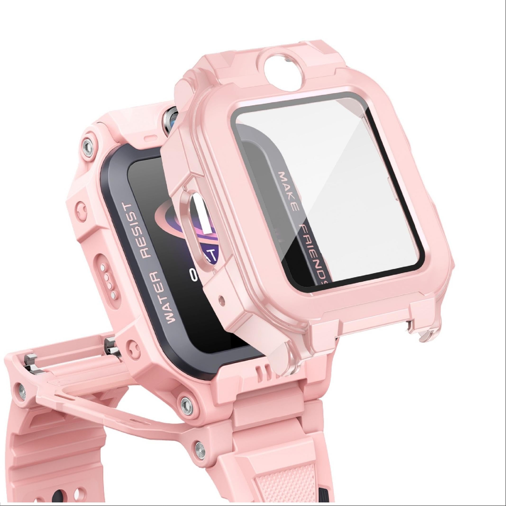 GIOPUEY Case Compatible with imoo Watch Phone Z7, Glass Protective Film + Hard Plastic Bezel Cover - pink