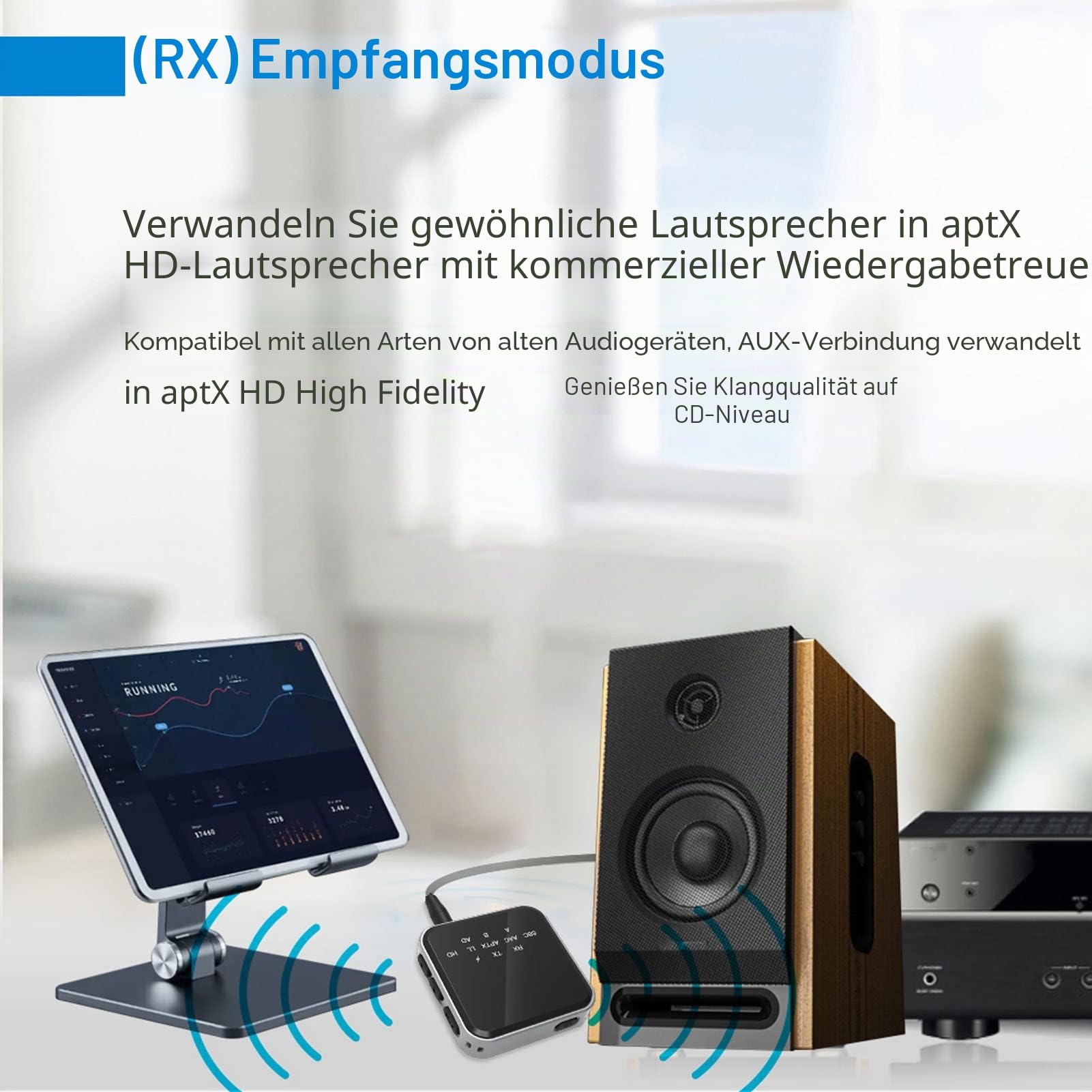 Annadue Bluetooth Audio Adapter, aptX Low Latency Bluetooth Transmitter Empfänger für TV PC Heimstereoanlage, aptX Adaptive & aptX HD & aptX LL, 3,5 Mm AUX Schnittstelle, 10M Distanz