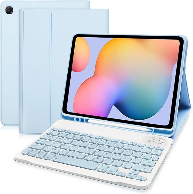 Samsung S6 Lite Tablet Case with Keyboard & Built-in S Pen Holder-Slim Smart S6 Lite Case with Bluetooth Keyboard for Samsung Galaxy Tab S6 Lite 10.4 2022/2020 (SM-P610/P613/P615/P619) (Sky Blue)