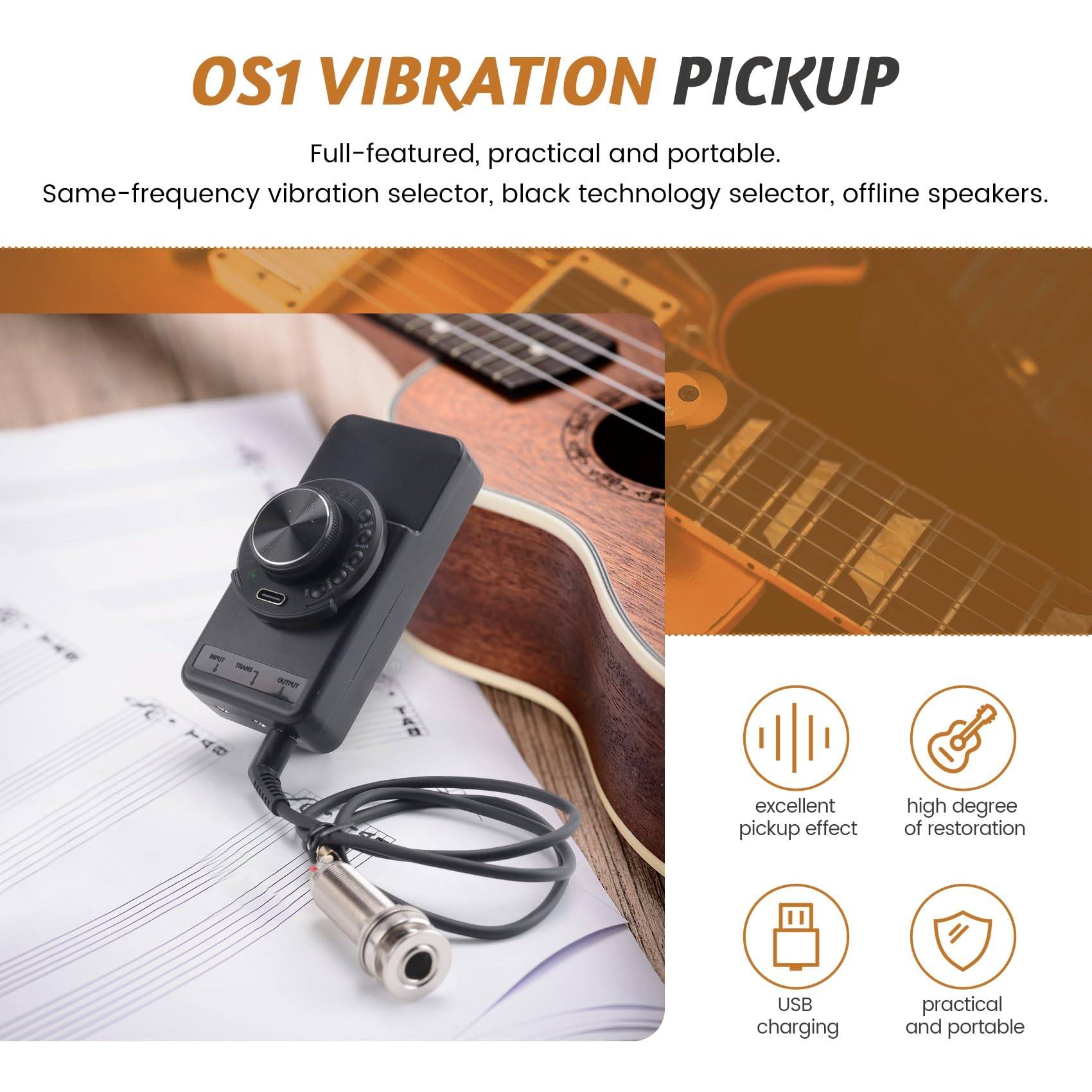 Pickup A Vibrazione OS1 Pickup Compatibile con Ricarica USB per Strumenti di Musica Folk Classica per Accessori per Chitarra