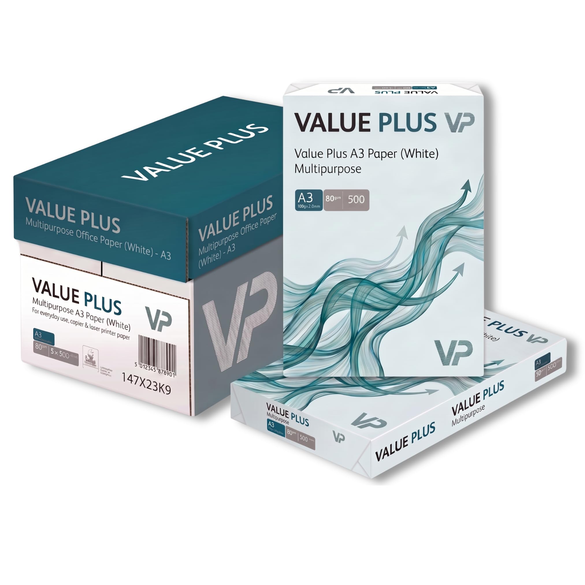 Value Plus A3 White Printer Paper 80gsm | 2500 Sheets (5 Reams) | Multipurpose Copier Paper for Laser & Inkjet | Uncoated Office Paper Full Box FSC Certified