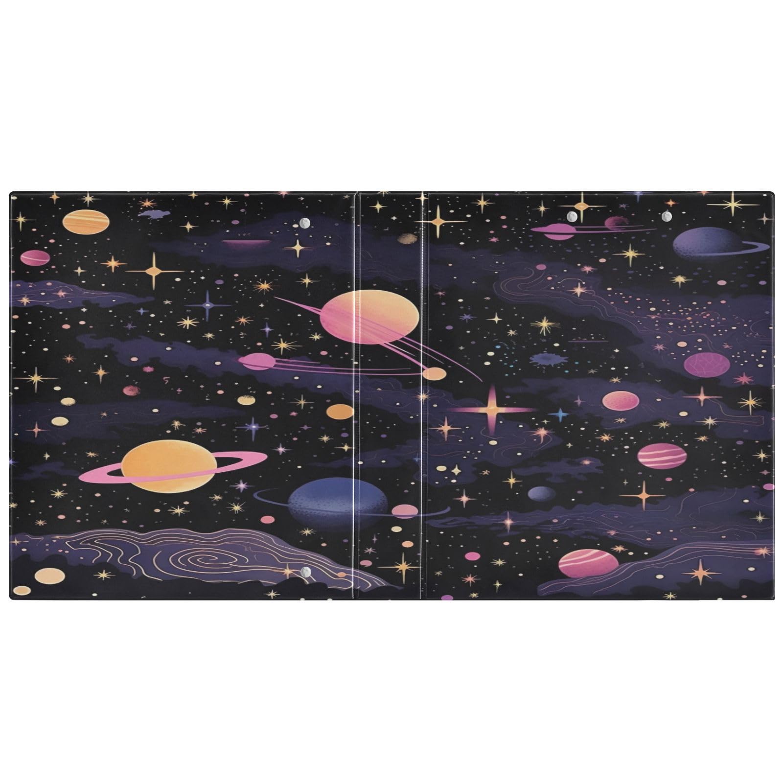 Raccoglitore a 3 anelli, 3,8 cm, decorativo, rotondo, con clip in metallo, design astronomico (4), formato lettera, per casa e ufficio, confezione da 2