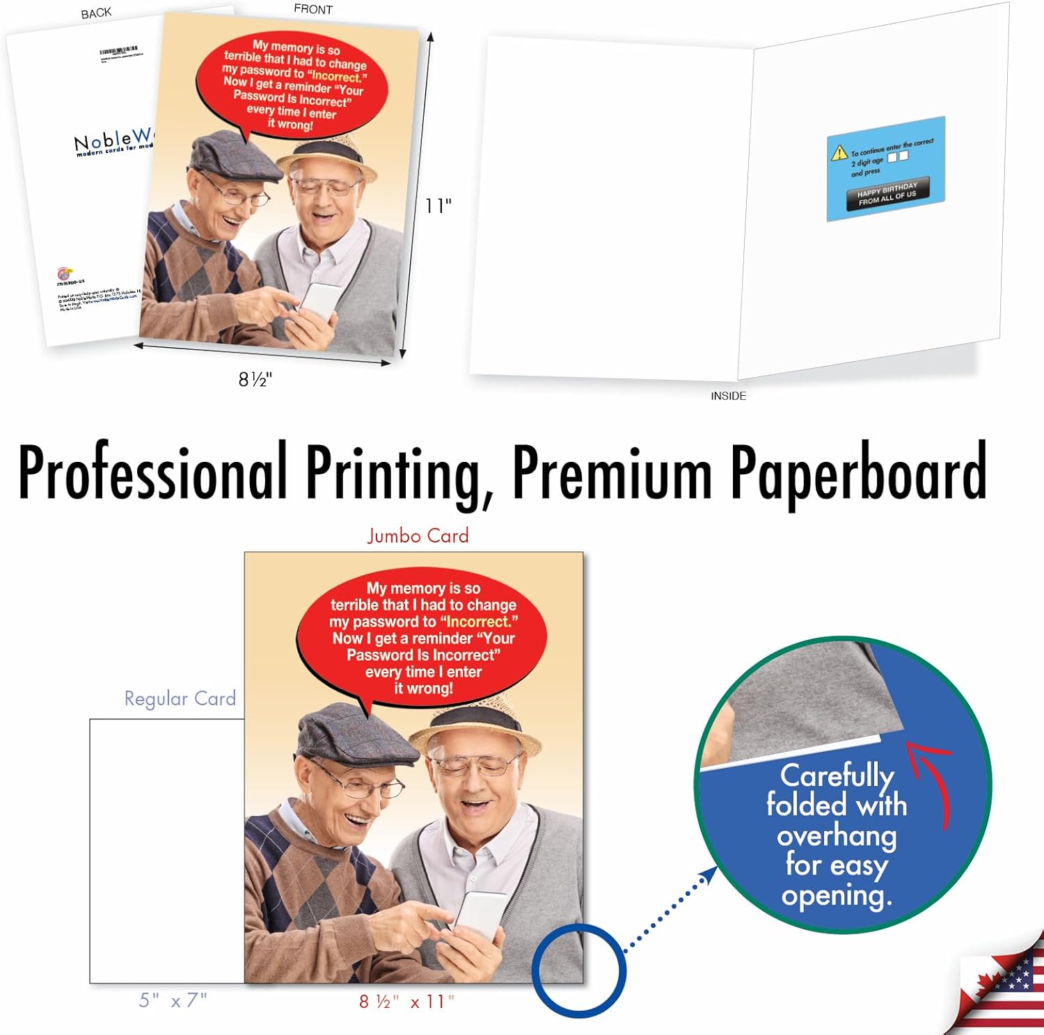 NobleWorks Oversize Funny Birthday Greeting Card From Us 8.5 x 11 Inch with Envelope (1 Card) Incorrect Password-Men J7955BDG-US - Image 3