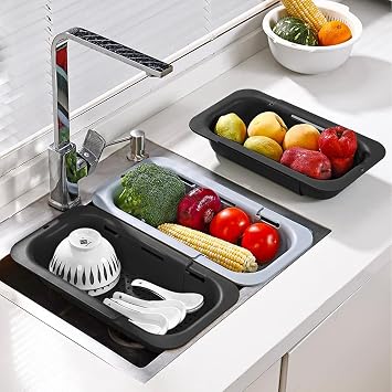 Orret Home Teleskopik Lavabo İçi Uzayabilir Süzgeç – Sürgülü, Ayarlanabilir, Katlanabilir Salata ve Meyve Sebze Yıkama Süzgeci, Açılıp Kapanabilir Pratik Mutfak Süzgeci (1 Adet)