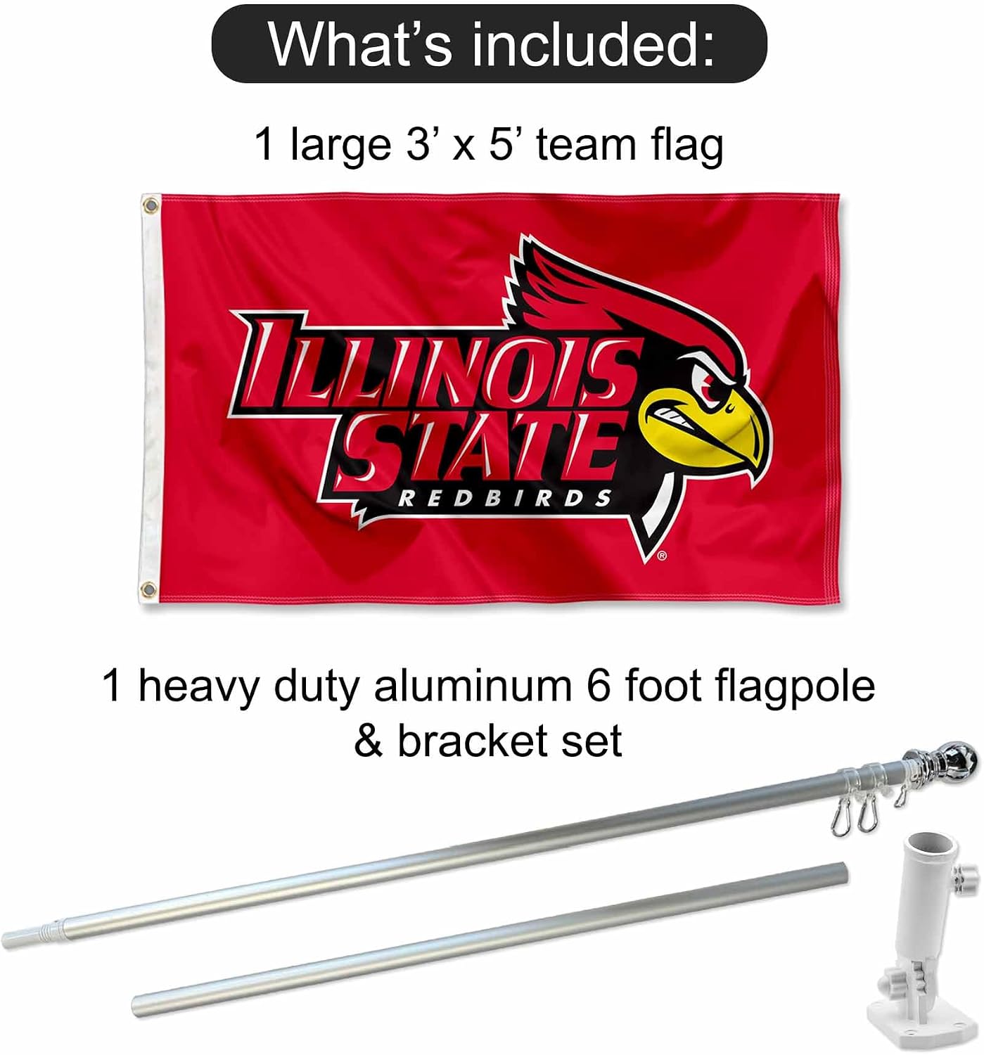 Illinois State Redbirds Flag with Pole and Bracket Complete Set