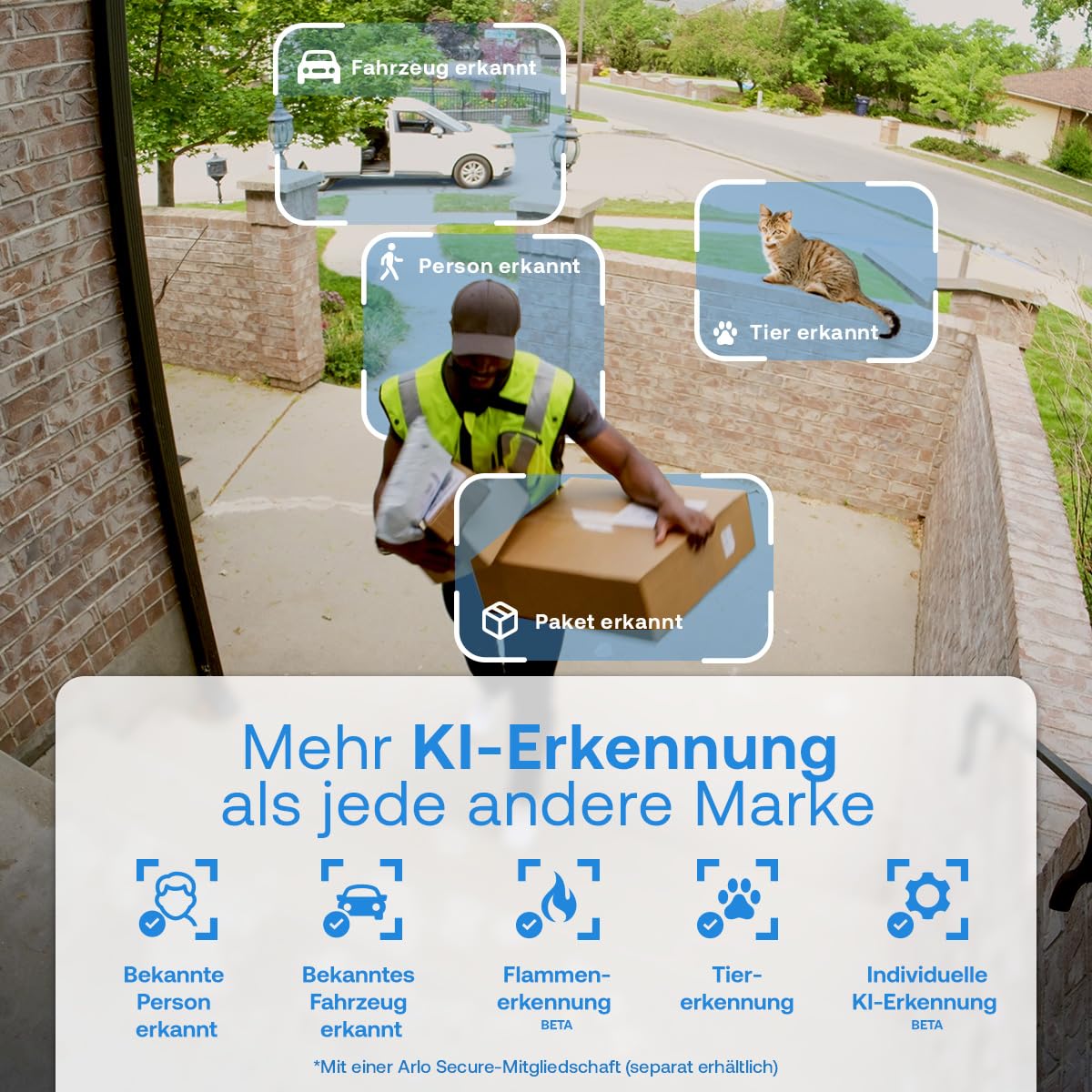 Arlo Essential 3 2K Akku Überwachungskamera Aussen WLAN, Kabellos, 2K Video, Farbnachtsicht, Licht, Bewegungsmelder, Sirene, 2-Wege Audio, Smart Home, mit Secure Plan Testzeitraum, 1er Set