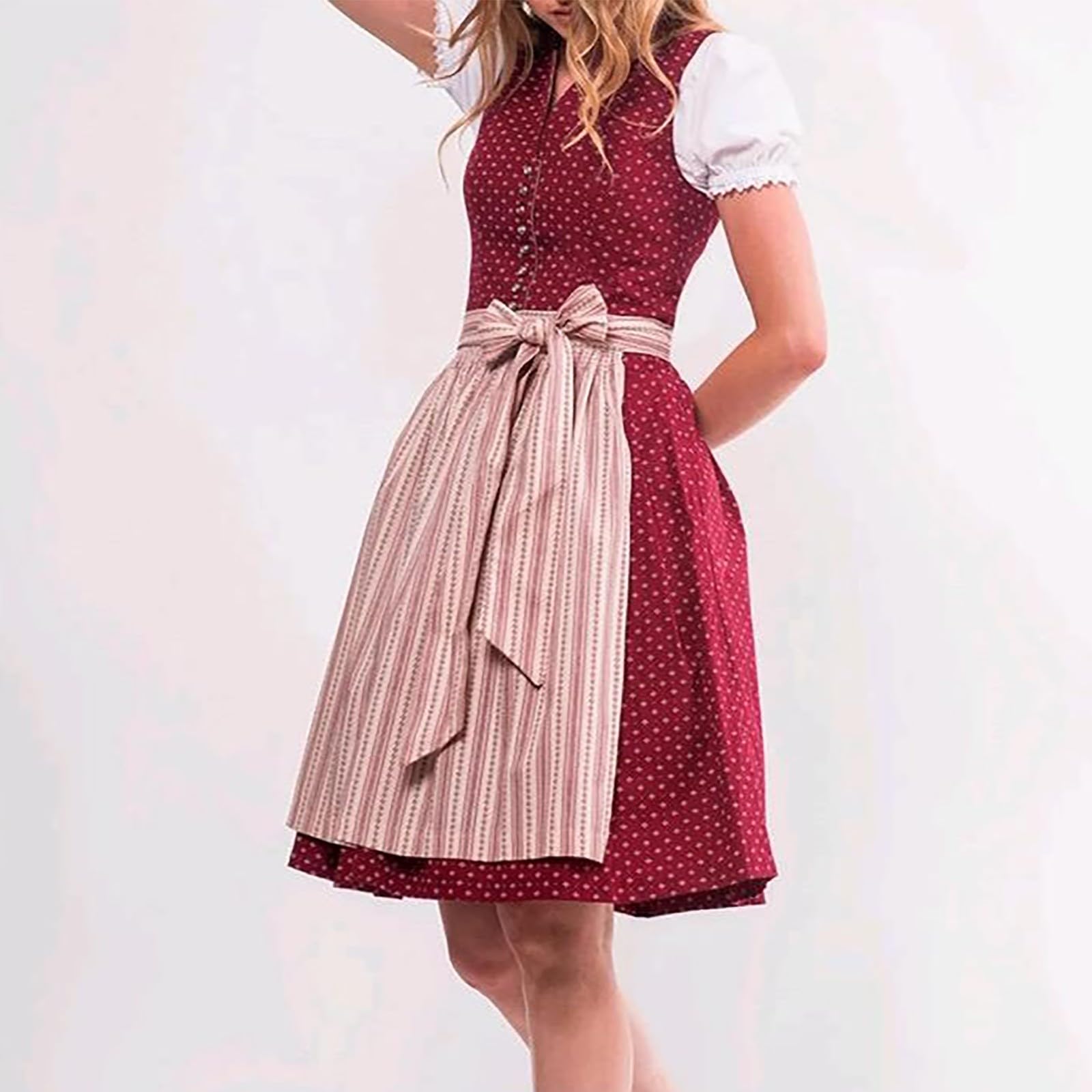 Generisch Damen Trachten Dirndl Kleid Midi Dirndl Set Midi Trachtenkleid Set Damen Dirndl Elegantes Damen Midi Dirndl Set für Oktoberfest Karneval Teenager Kleider Mädchen