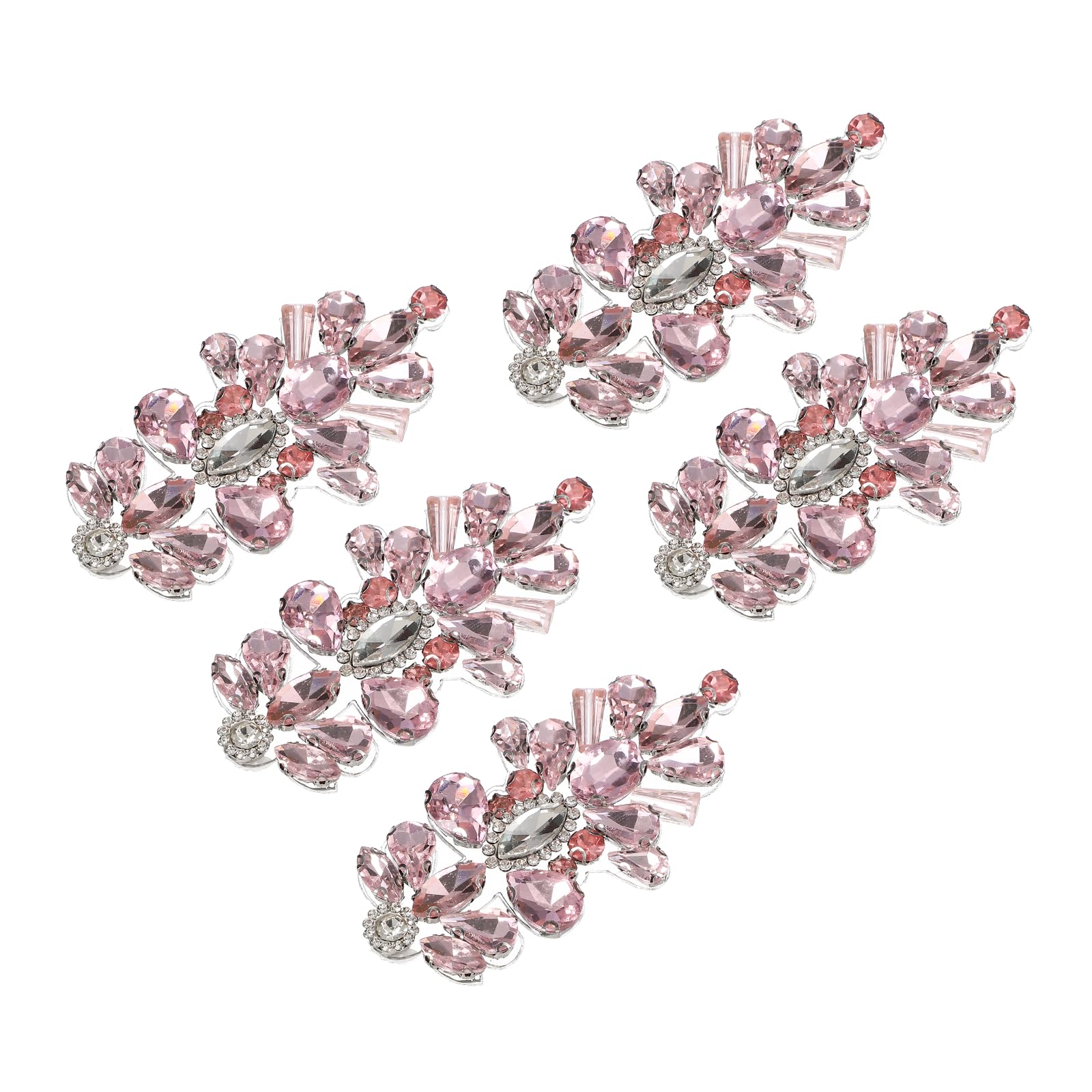 sourcing map 5Pcs Crystal Rhinestone Applique, Glitter Rhinestone Iron on Patches Hot Fix or Sew on Sewing Appliques for Bridal Clothes Belt Bags Decoration (1.6 x 3.1 Inch, Pink)