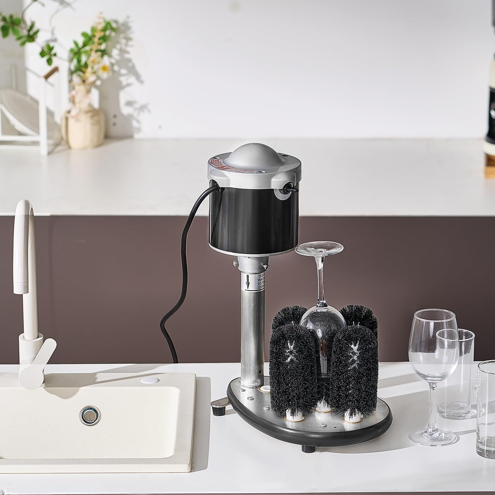 VEVOR elektrischer Gläserspüler Glasreiniger mit 5 Bürsten für Bars, 600 Tassen/h Weinglas-Reinigungsmaschine, Gläserspülmaschine für Sektgläser Bierkrüge Becher, perfekt für Bars Cafés